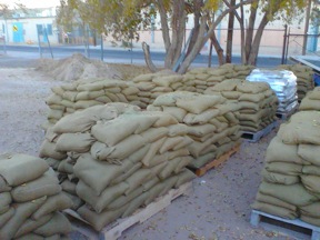 filled burlap pallets